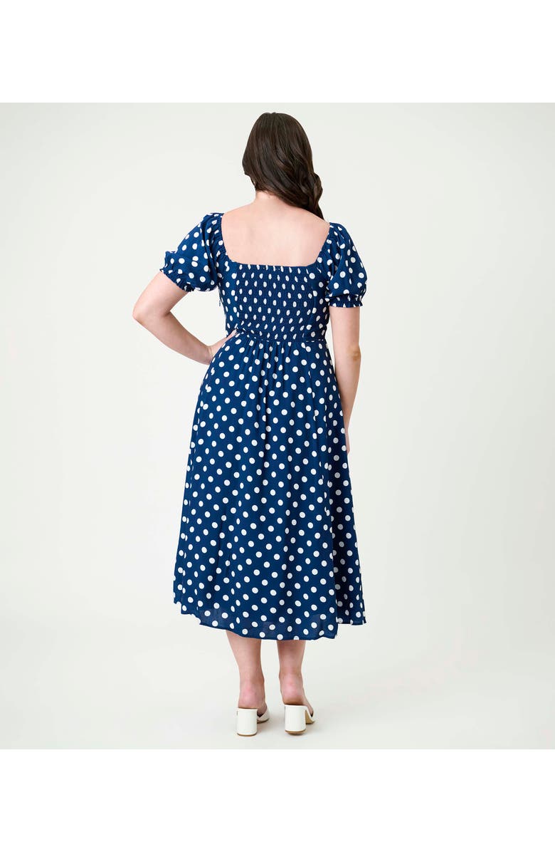 Unique Vintage Dot Puff Sleeve Midi Dress, Alternate, color, Navy/White