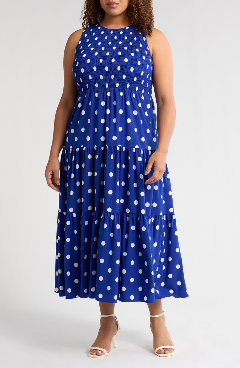 Anne Klein Polka Dot Print Sleeveless Tiered Maxi Dress, Main, color, 