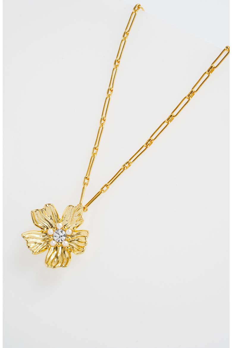 Petrice Flower Pendant Necklace, Alternate, color, GOLD TONE / PEARL / CLEAR