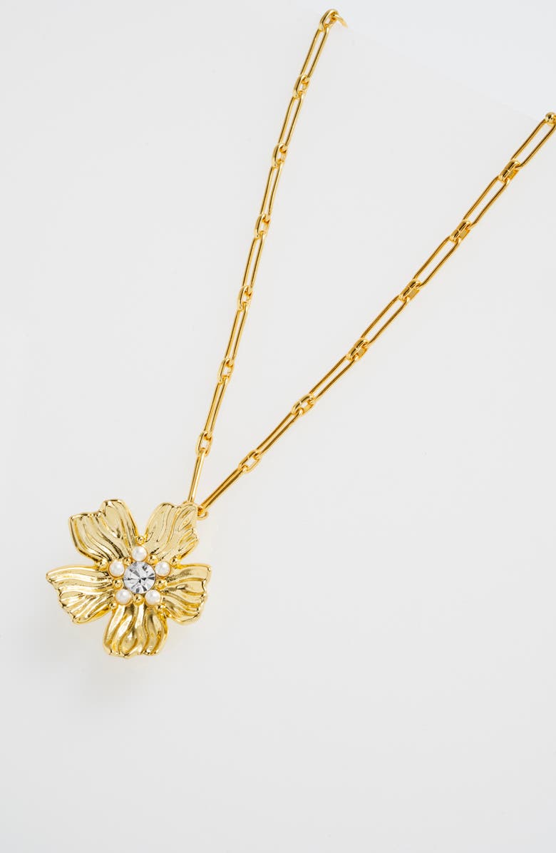 Ted Baker Petrice Flower Pendant Necklace, Alternate, color, Gold Tone / Pearl / Clear