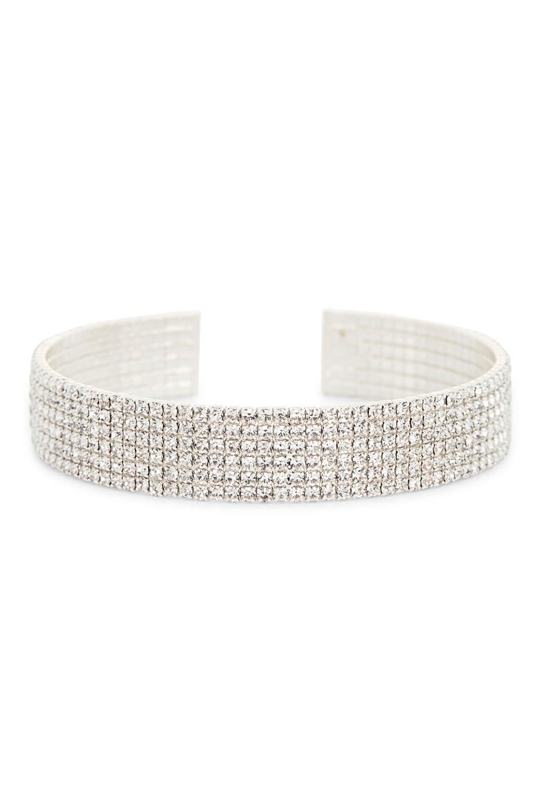 Multirow Crystal Cuff Bracelet, Main, color, CLEAR- SILVER