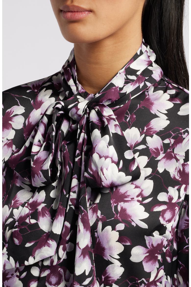 Floral Tie Neck Long Sleeve Top, Alternate, color, ANNE BLACK MULTI