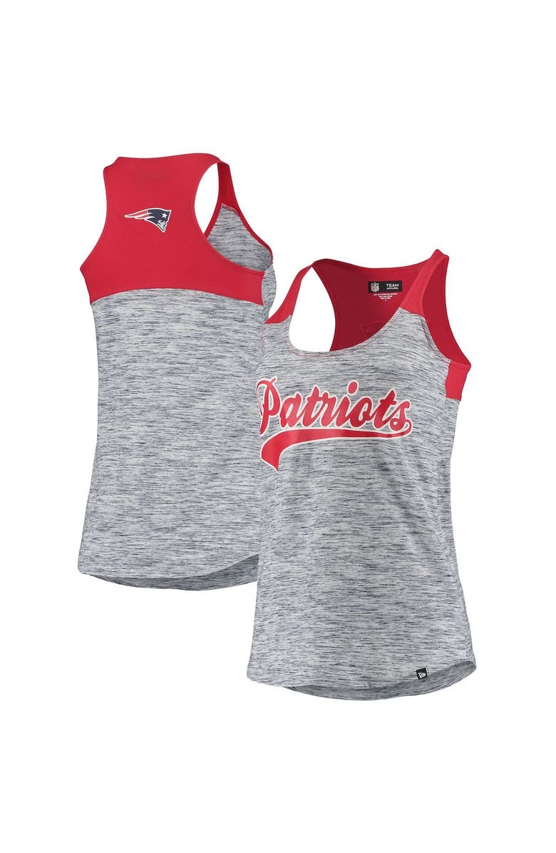 New Era Women's New Era Red/Navy New England Patriots Space Dye Racerback Scoop Neck Tank Top, Alternate, color,