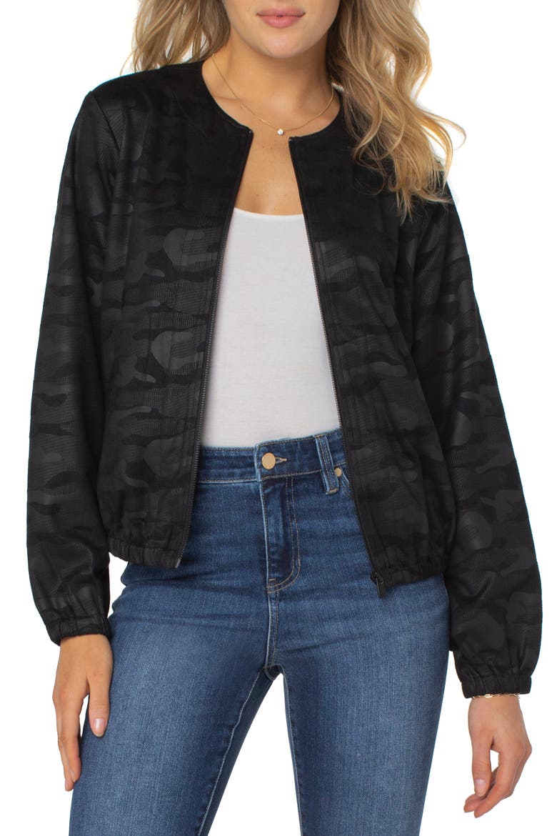 Camo Print Basic Collarless Jacket, Main, color, BLACK CAMO