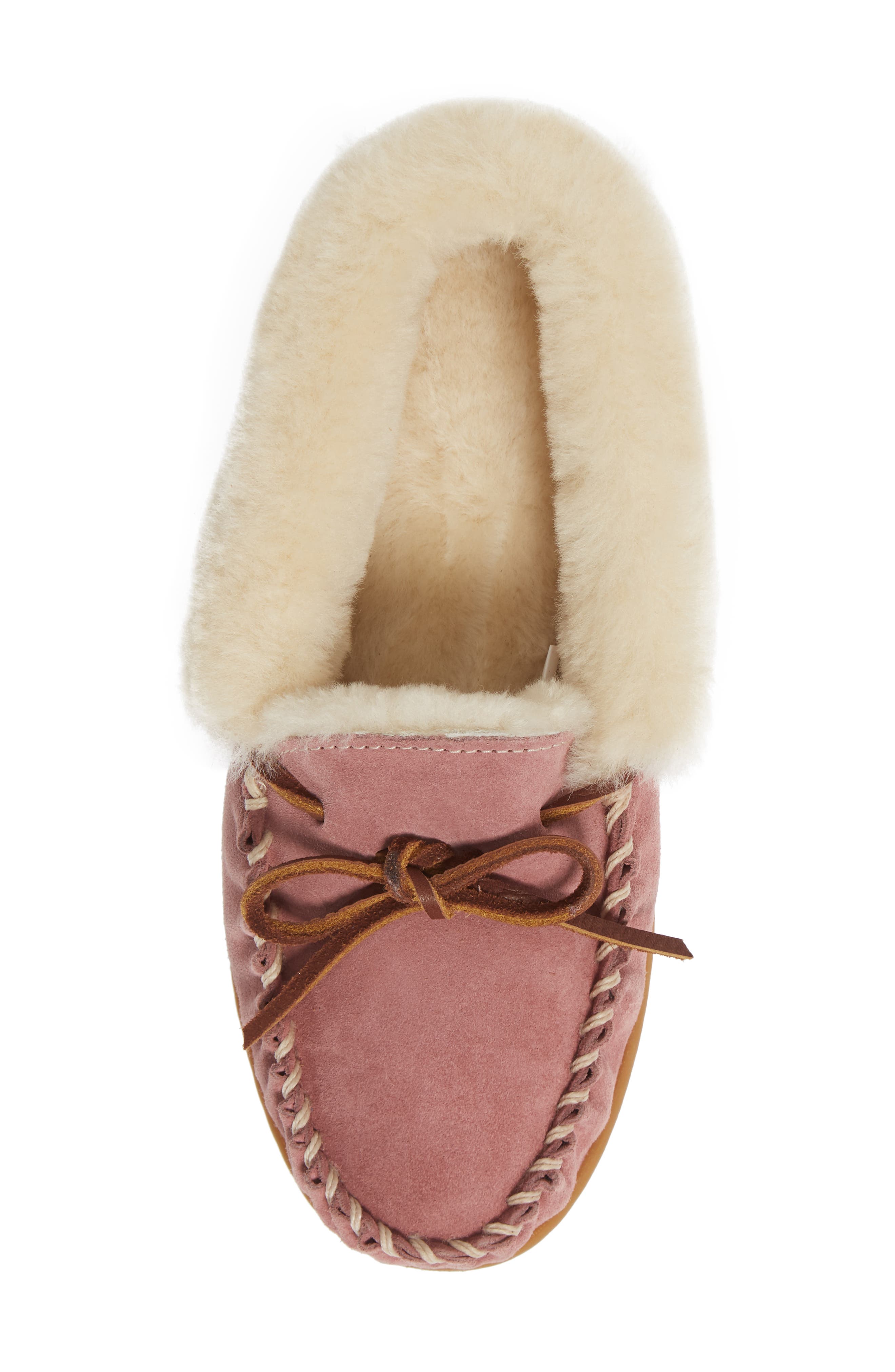 Wicked Good Genuine Shearling Moccasin Slipper, Alternate, color, ASH ROSE
