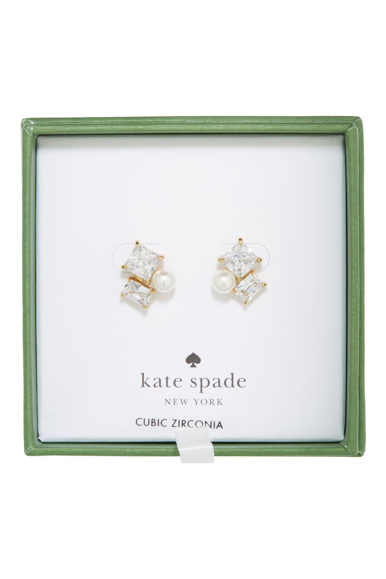 cubic zirconia & faux pearl cluster stud earrings, Main, color, CLEAR/ GOLD.