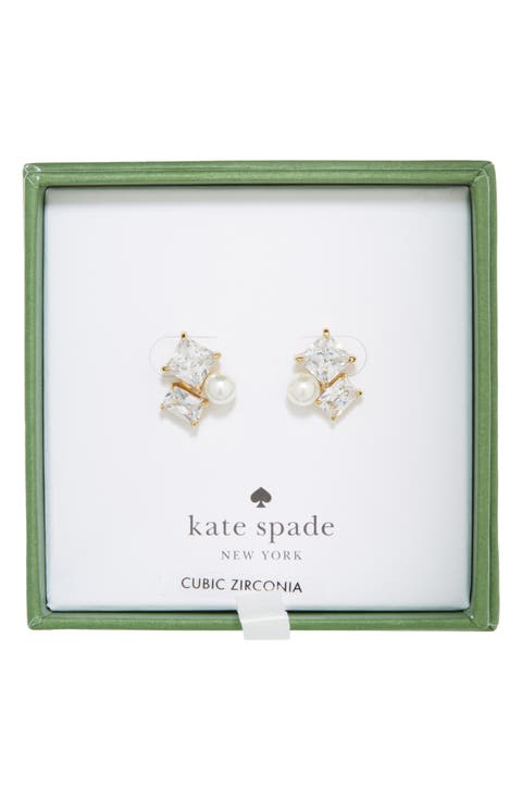 cubic zirconia & faux pearl cluster stud earrings