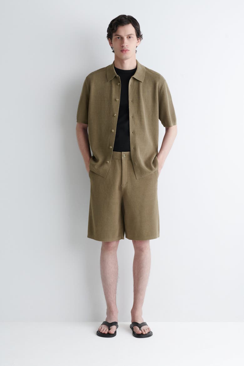 Knitted Linen Short-sleeved Shirt, Alternate, color, KHAKI