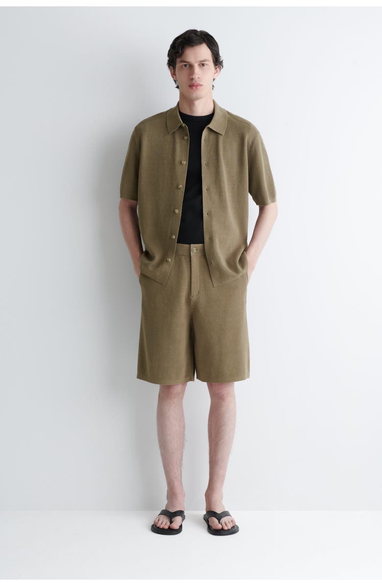 COS Knitted Linen Short-sleeved Shirt, Alternate, color, Khaki