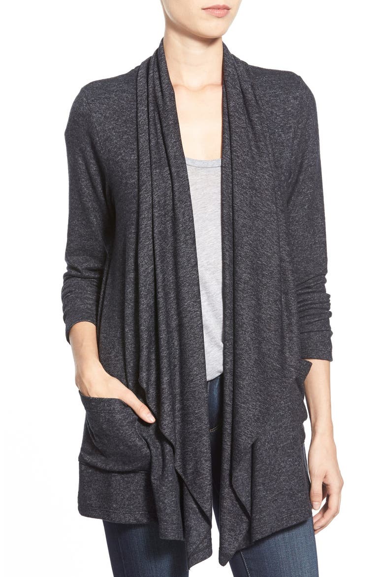 Two-Pocket Drape Front Cardigan, Alternate, color, BLACK