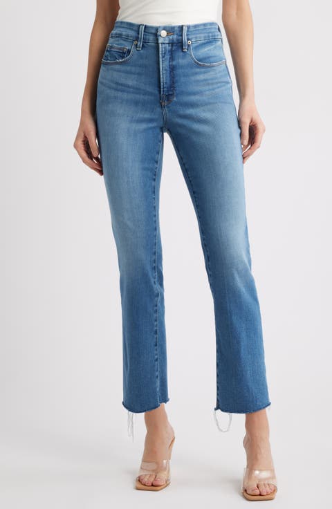 Soft Tech Good Legs Raw Hem Straight Leg Jeans (Indigo514) (Regular & Plus)