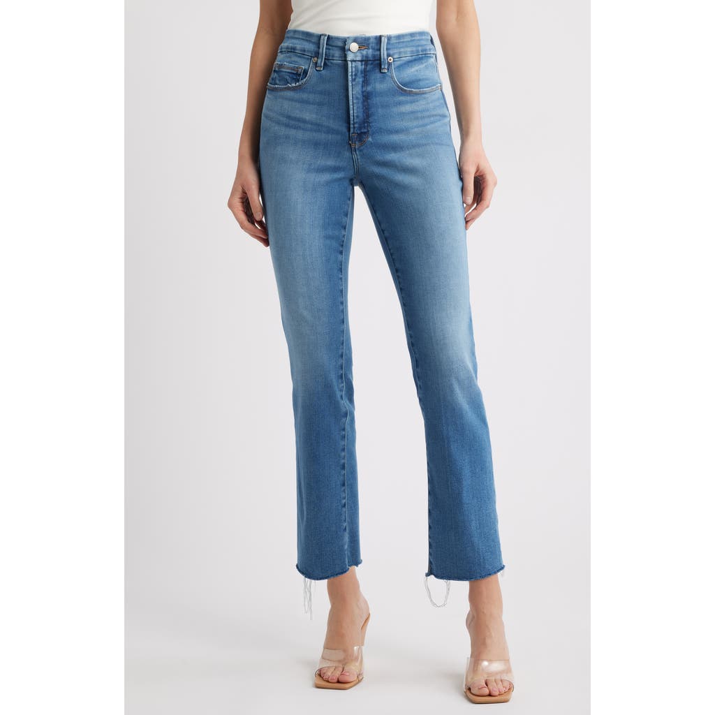 Good American Soft Tech Good Legs Raw Hem Straight Leg Jeans In Blue