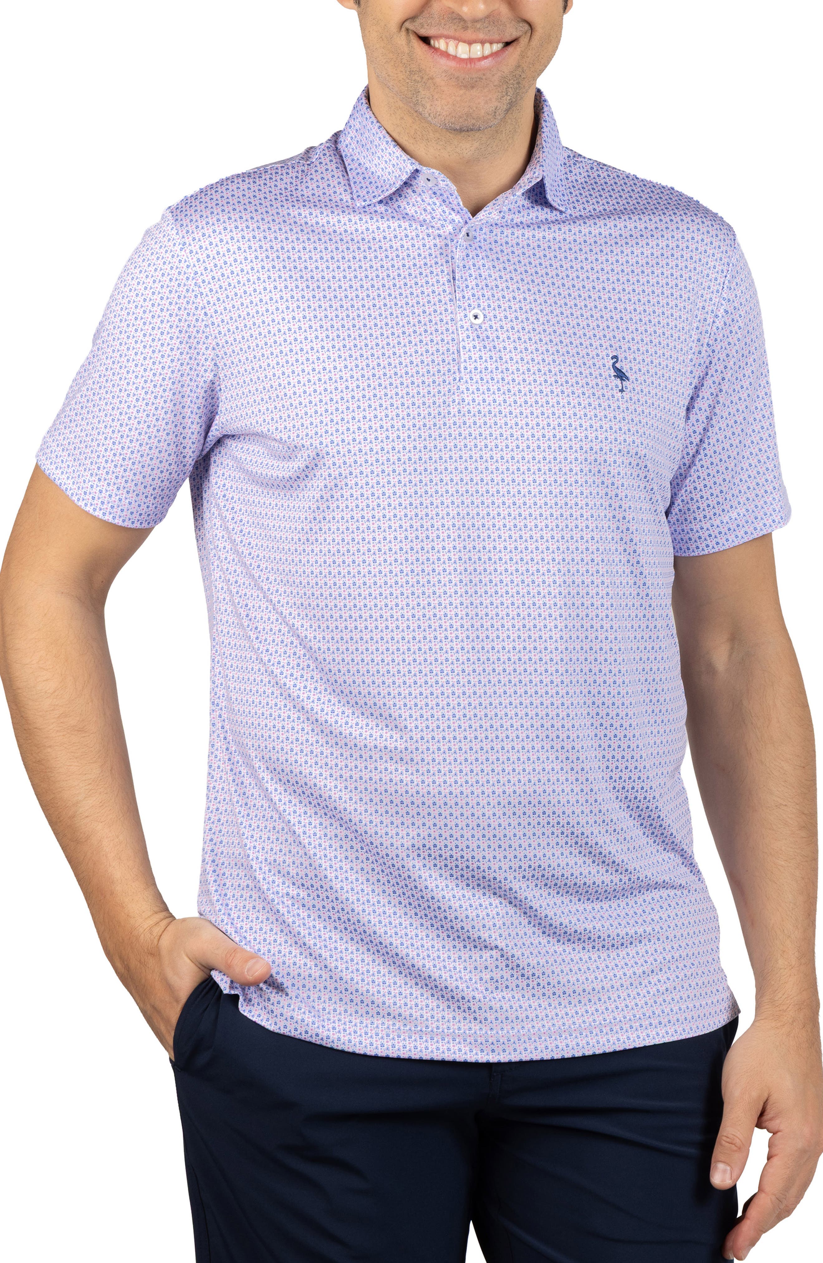 TailorByrd Micro Floral Print Performance Polo