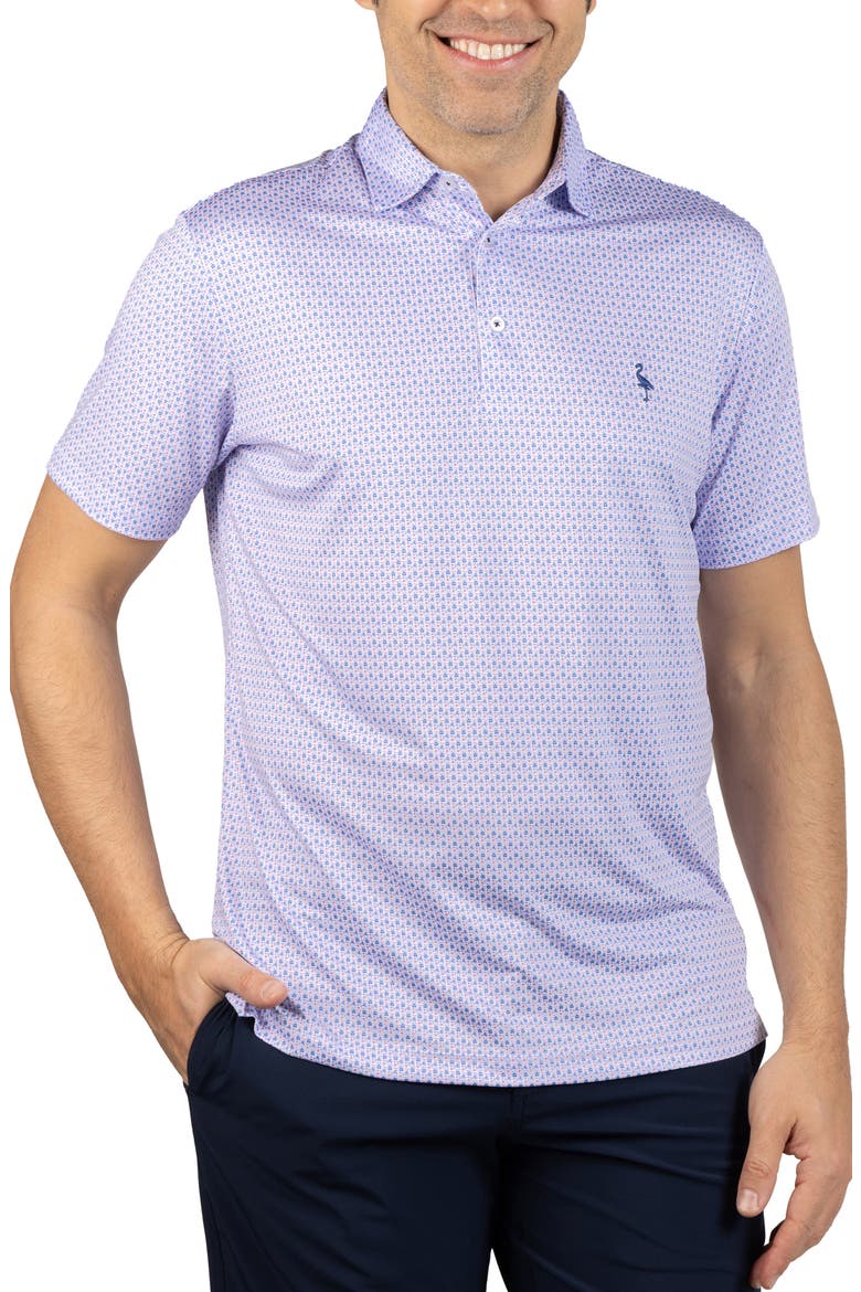Micro Floral Print Performance Polo, Main, color, PURPLE/ WHITE