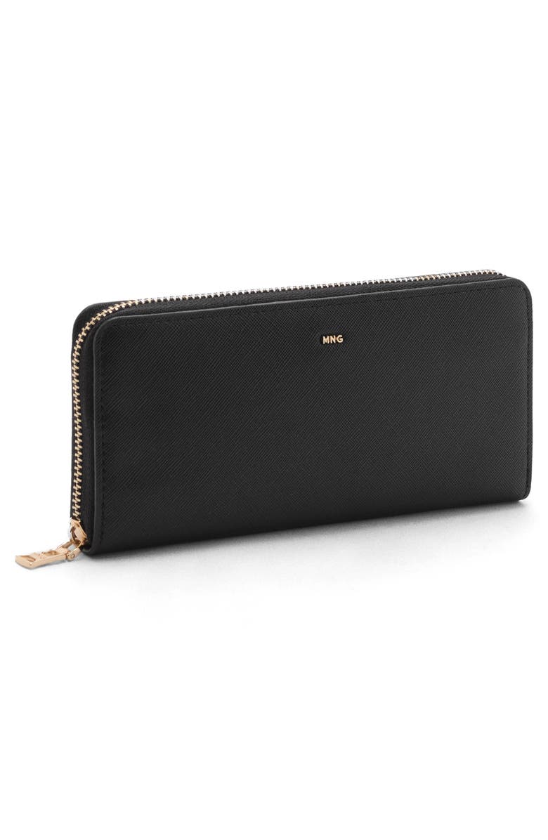 MANGO Faux Saffiano Leather Wallet, Alternate, color, Black