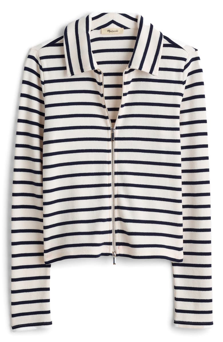 Madewell Stripe Rib Zip Front Top, Alternate, color,