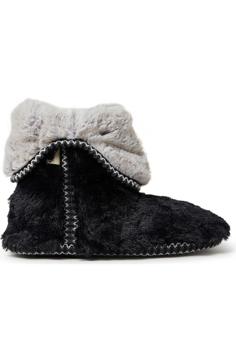 DEARFOAMS Beth Faux Fur Fold Down Fuzzy Bootie Slipper, Alternate, color, Black