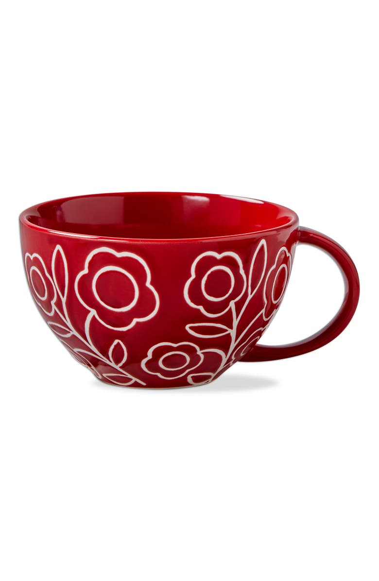 tag Zoey Flower Latte Mug Red Stoneware Everyday, Main, color, Red