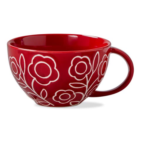 Zoey Flower Latte Mug Red Stoneware Everyday