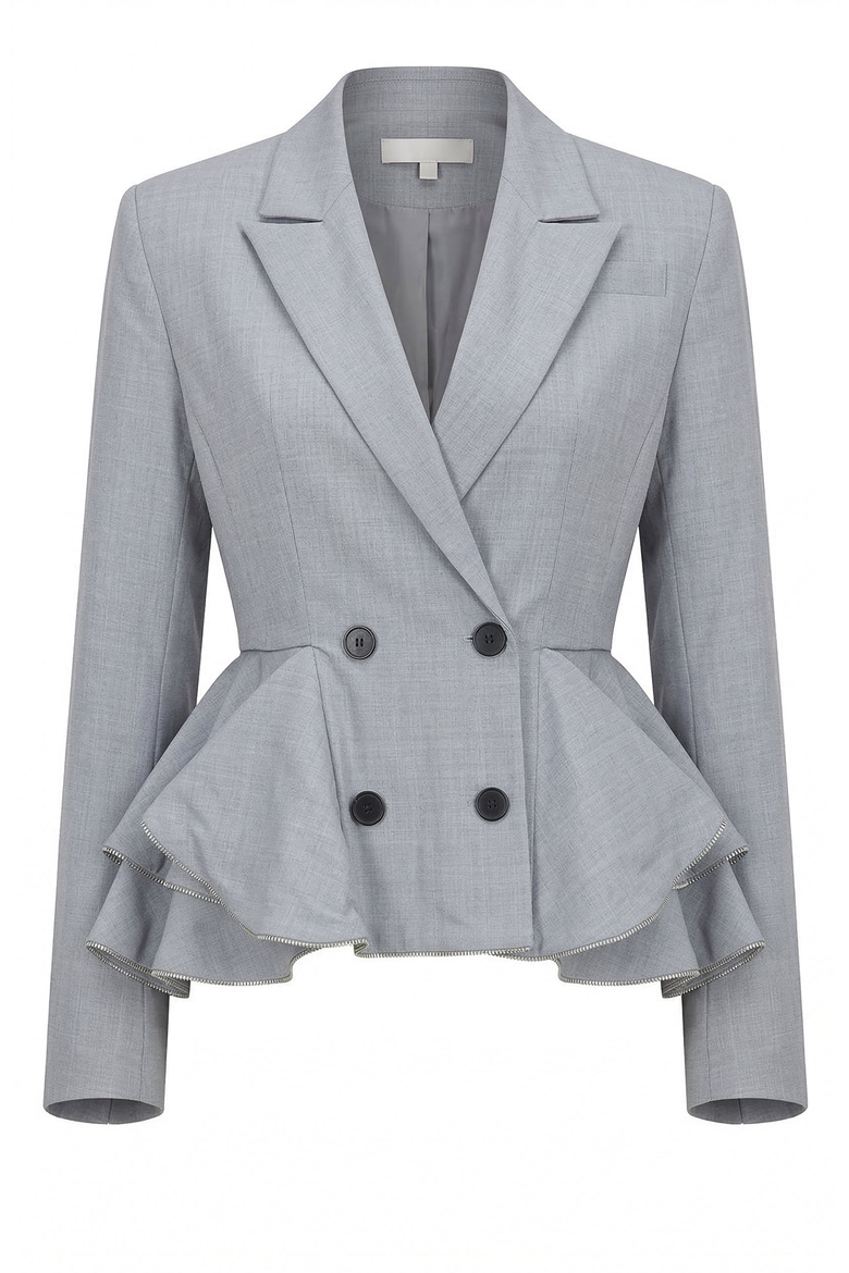 Double Breasted Tailored Peplum Blazer, Alternate, color, Light Grey