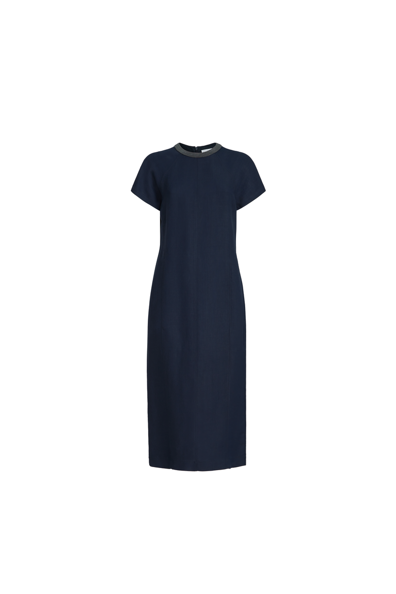 Twill dress with monili, Alternate, color, Blue