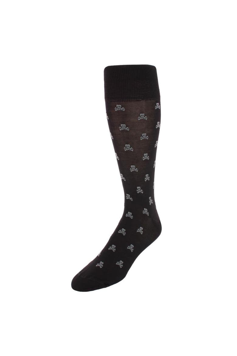 Rodger Skull and Cross Bones Mercerized Cotton Mid-Calf Socks, Main, color, Black with Steel