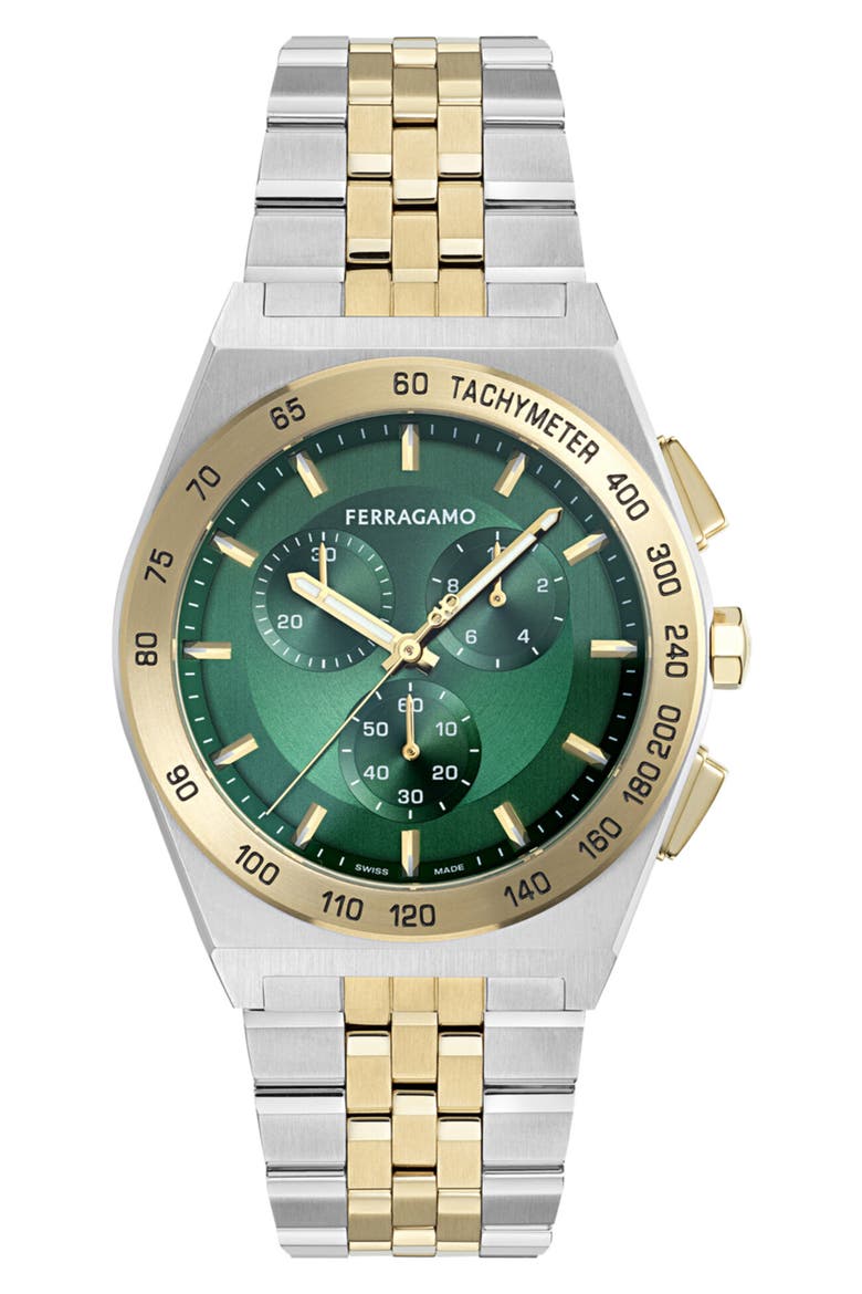 Vega Chronograph Bracelet Watch, 42mm, Main, color, GREEN/ TWO TONE