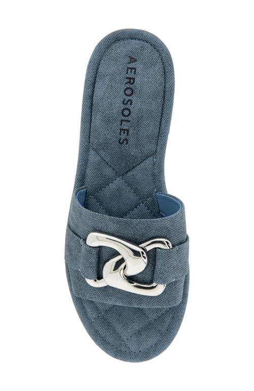 Shop Aerosoles Big Charm Link Slide Sandal In Blue Jean Faux Leather