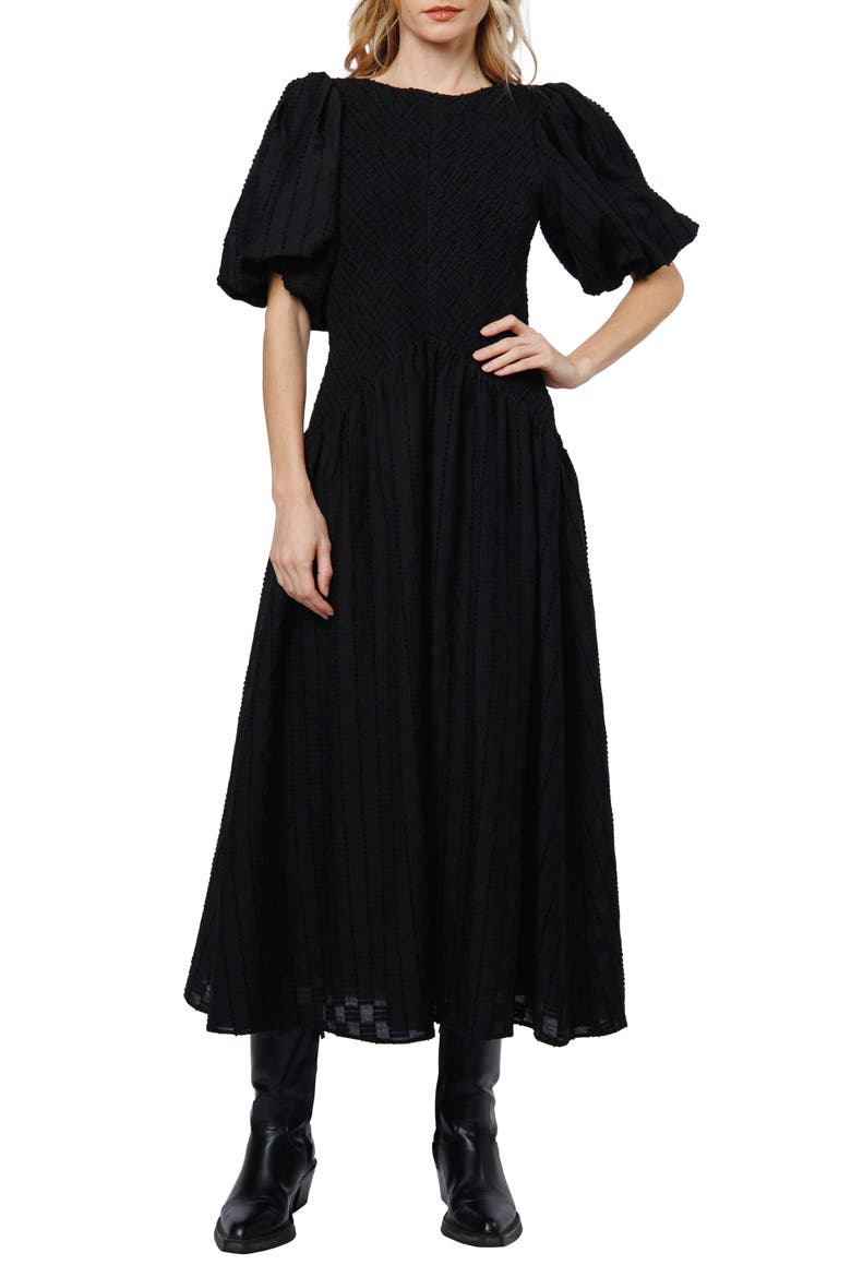 Tahia Textured Midi Dress, Alternate, color, BLACK
