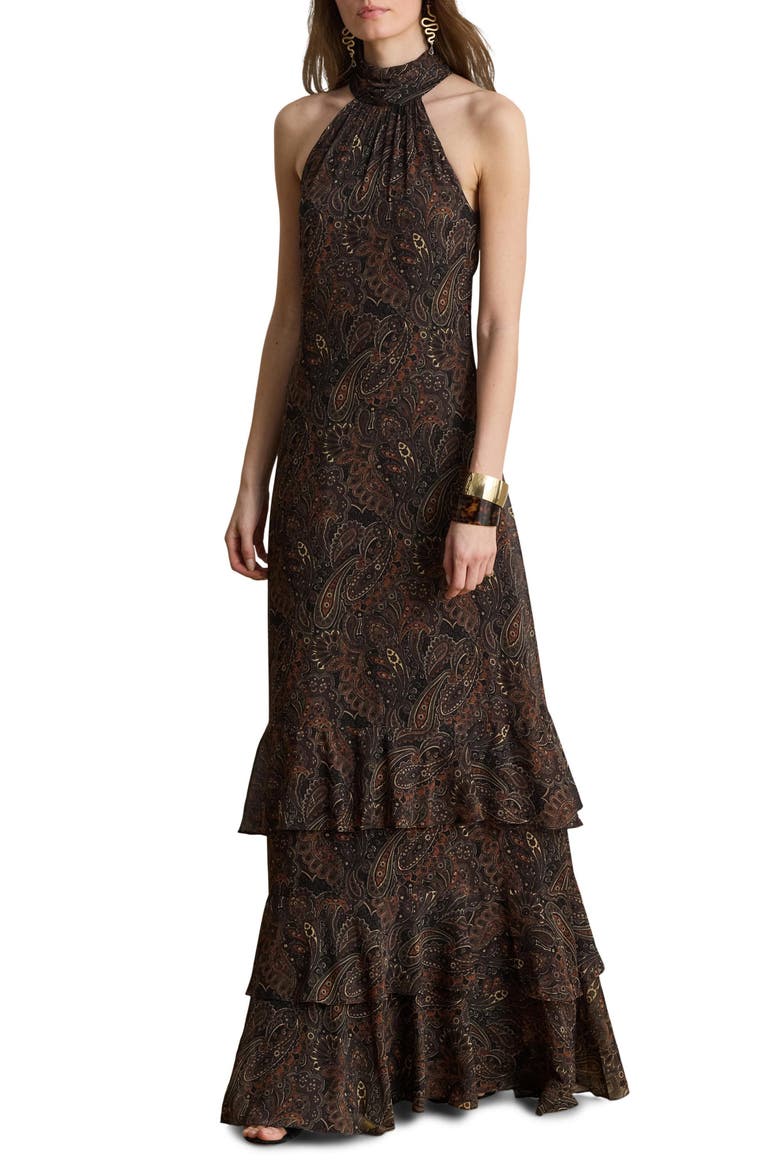 Paisley Crinkle Georgette Cocktail Dress, Main, color, BLACK/ MULTI