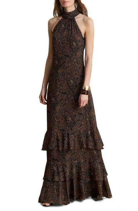 Paisley Crinkle Georgette Cocktail Dress