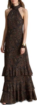 Lauren Ralph Lauren Paisley Crinkle Georgette Cocktail Dress