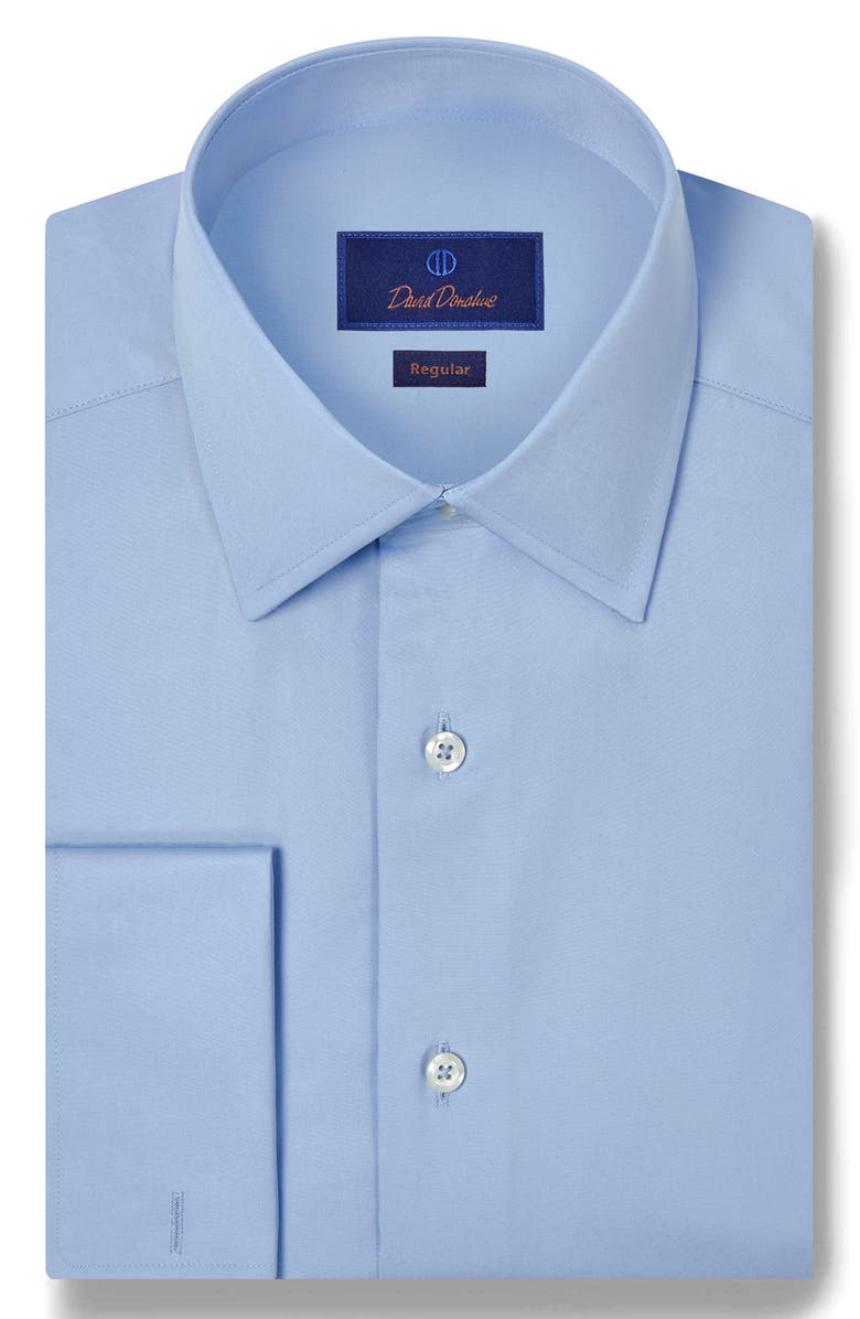 David Donahue Regular Fit Broadcloth French Cuff Dress Shirt, Main, color, Blue