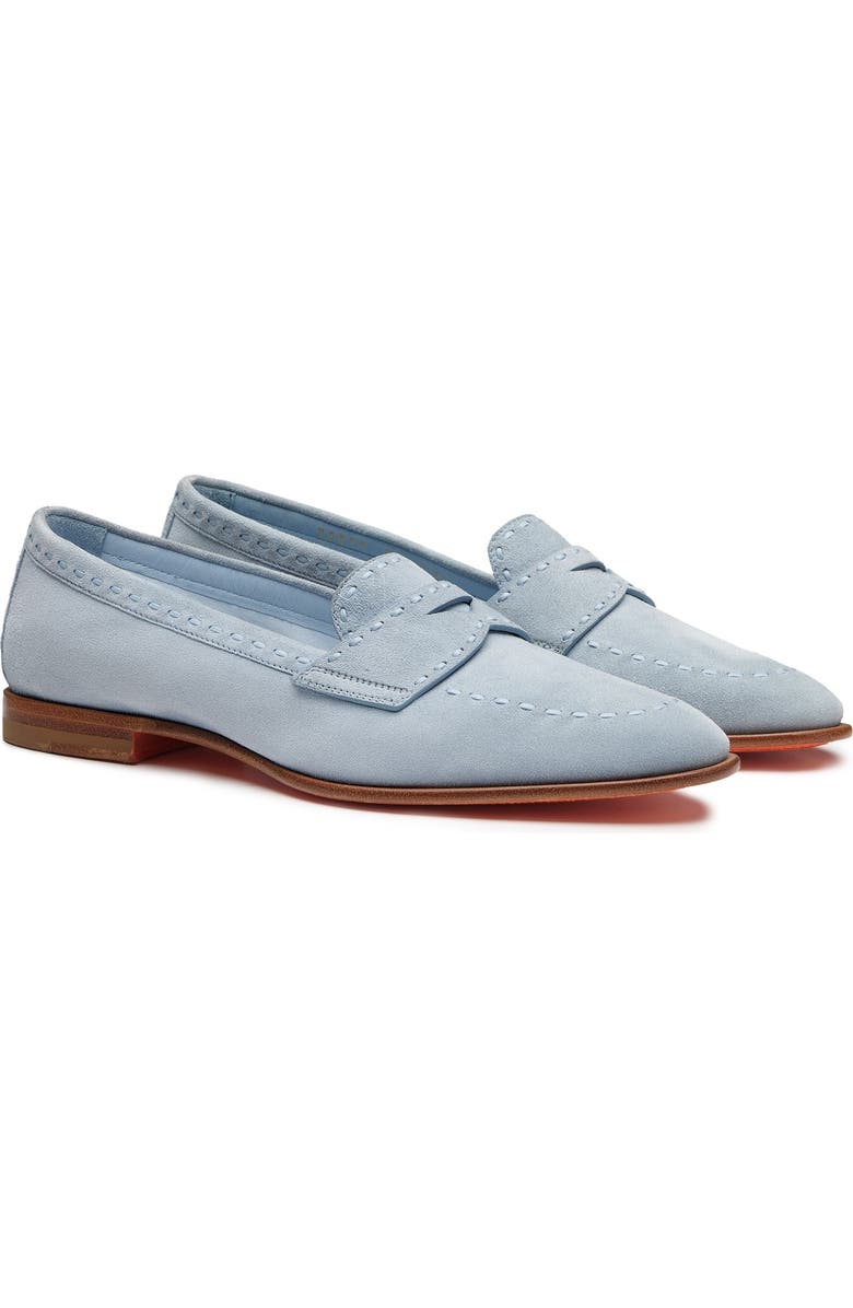 Santoni Women's Suede Penny Loafer, Main, color, Blue