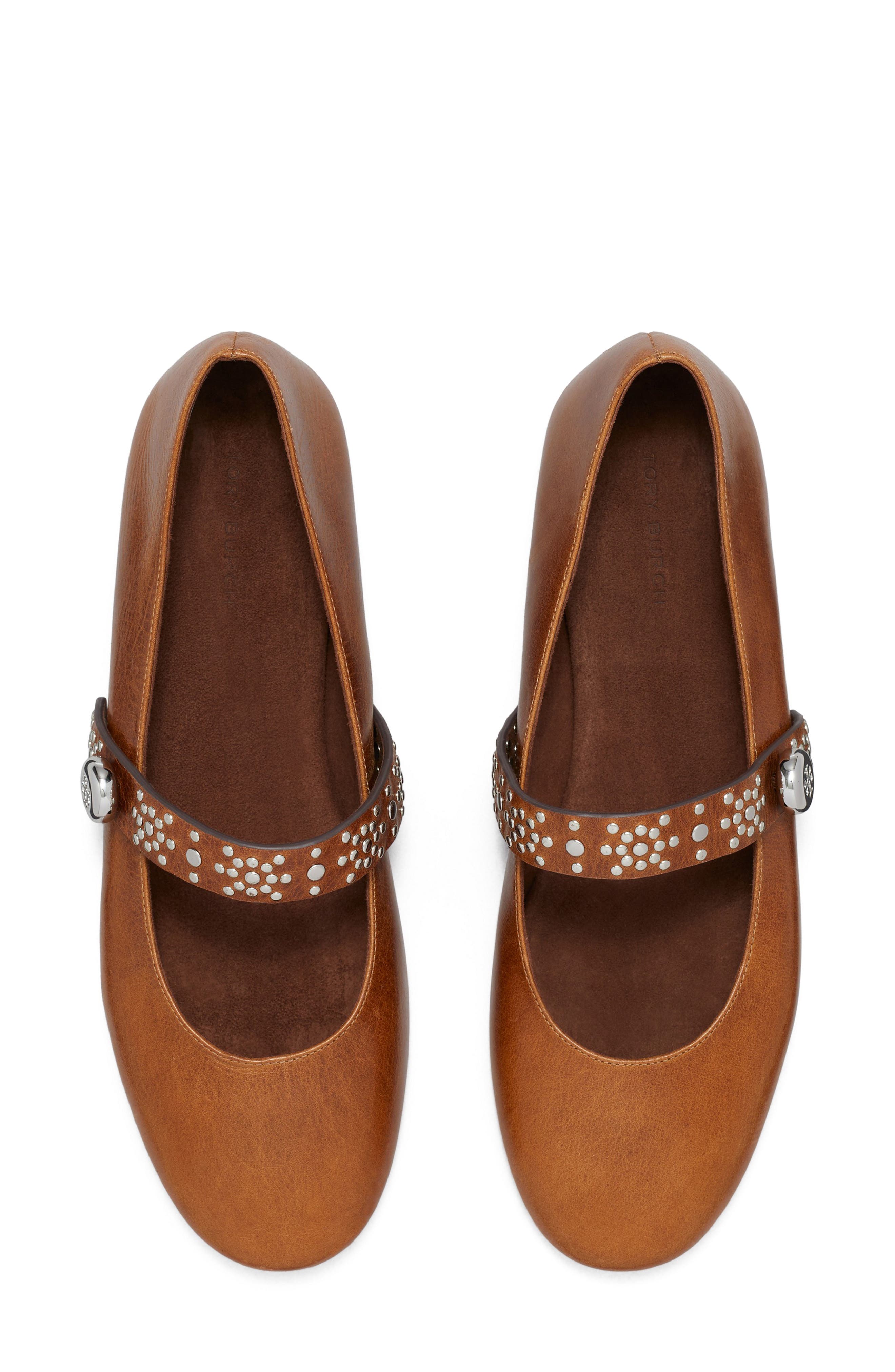 Romy Stud Leather Mary Jane Flat, Alternate, color, COGNAC