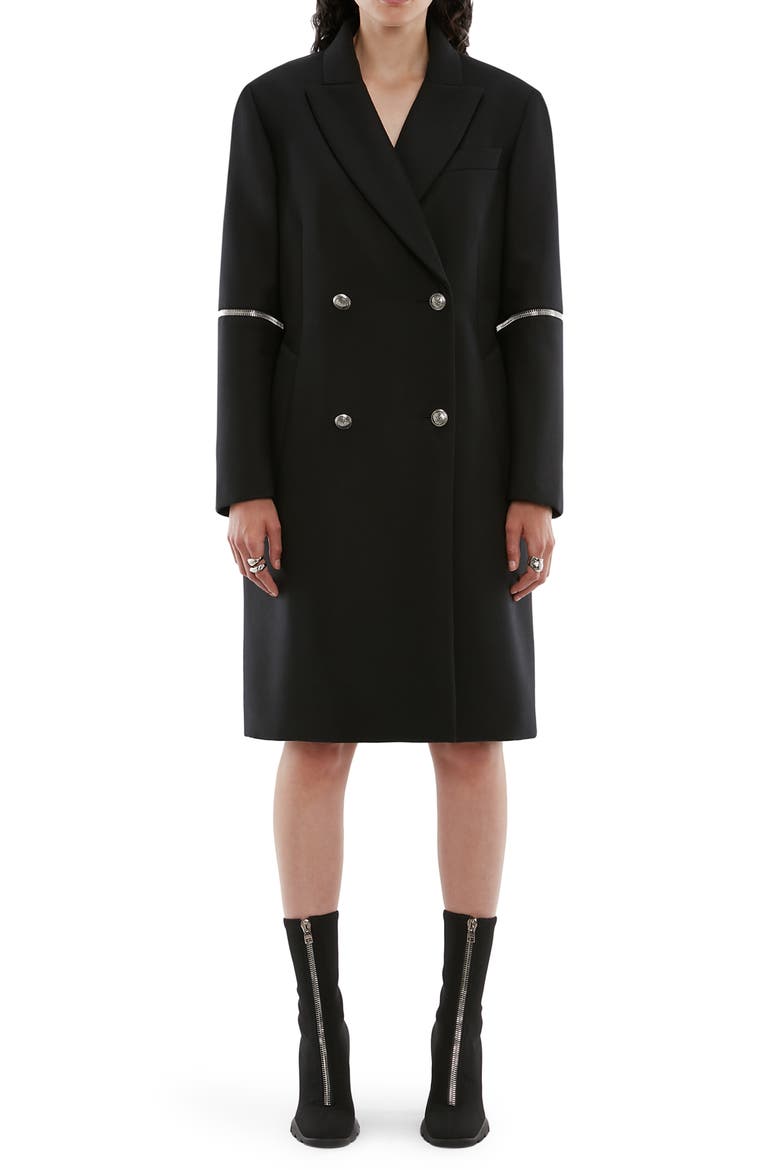 Alexander McQueen Spiral Zip Oversize Wool Coat, Main, color, BLACK