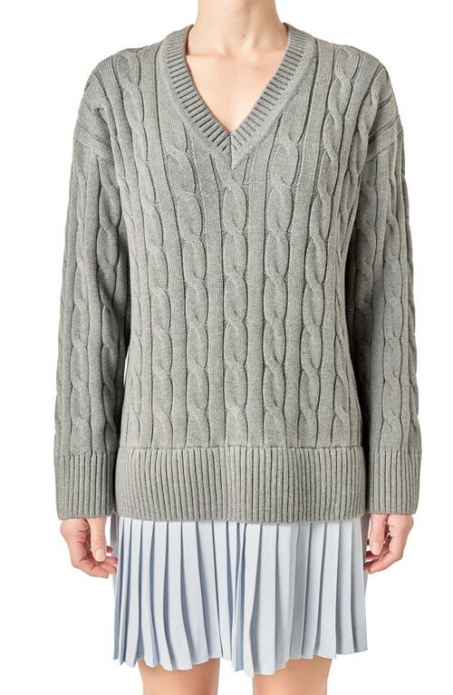 English Factory Long Sleeve Pleated Mixed Media Sweater Dress In Gray