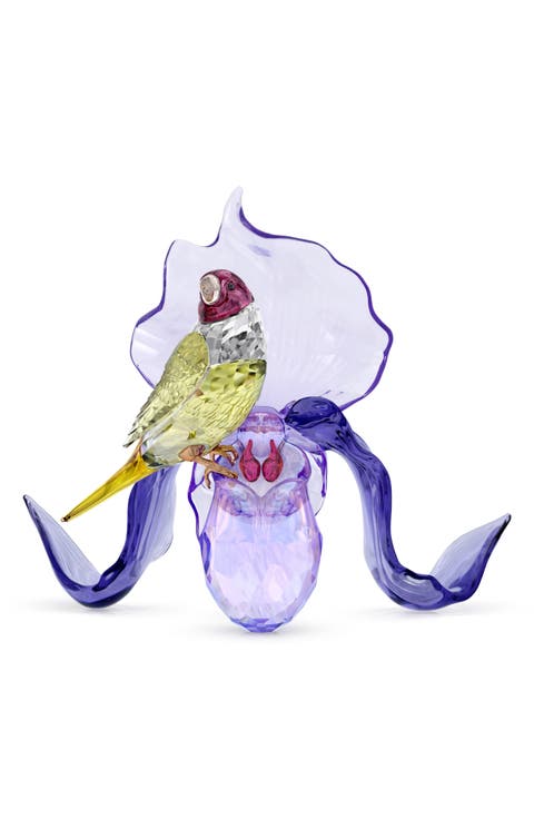 Idyllia Gouldian Finch and Orchid Crystal Figurine
