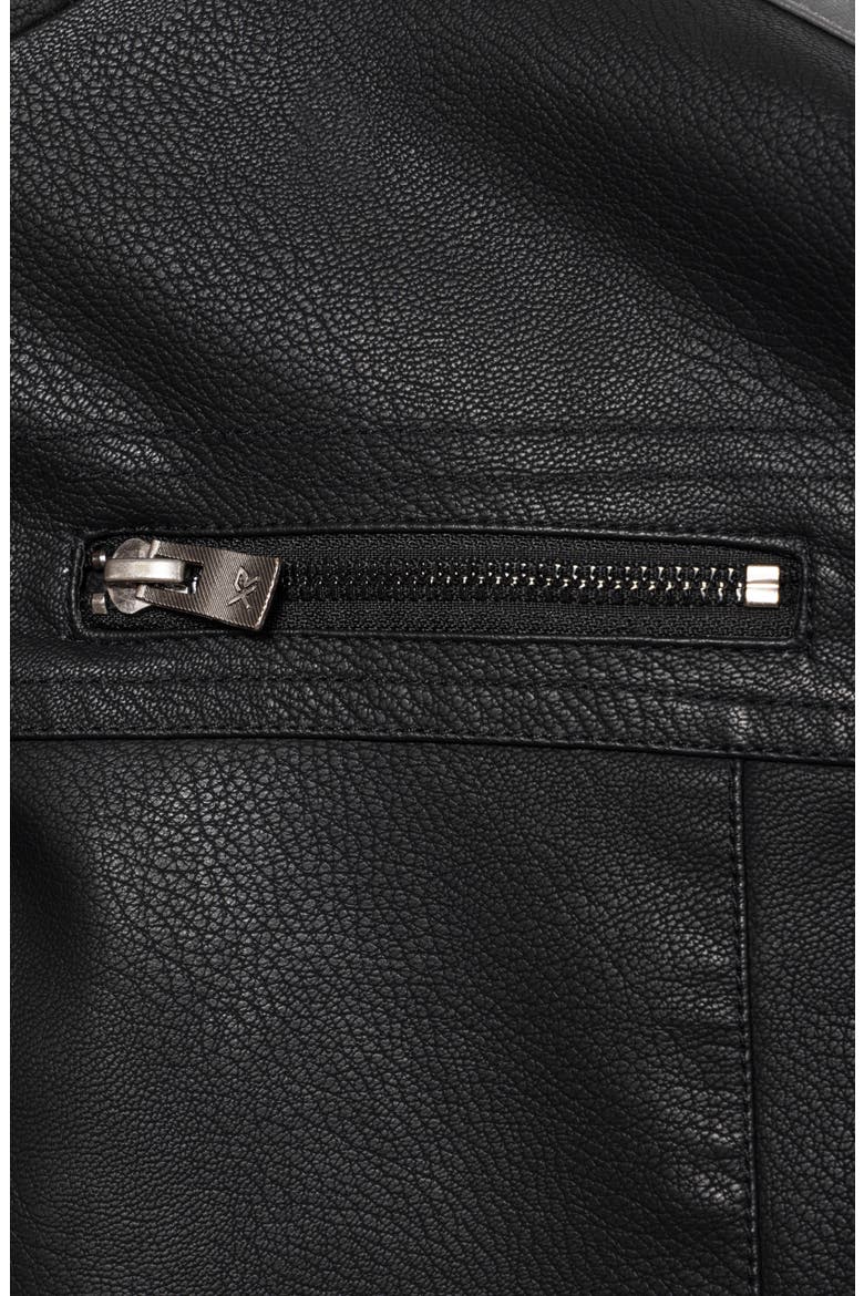 Kids' Hooded Faux Shearling Lined Faux Leather Moto Jacket, Alternate, color, BLACK/CHARCOAL