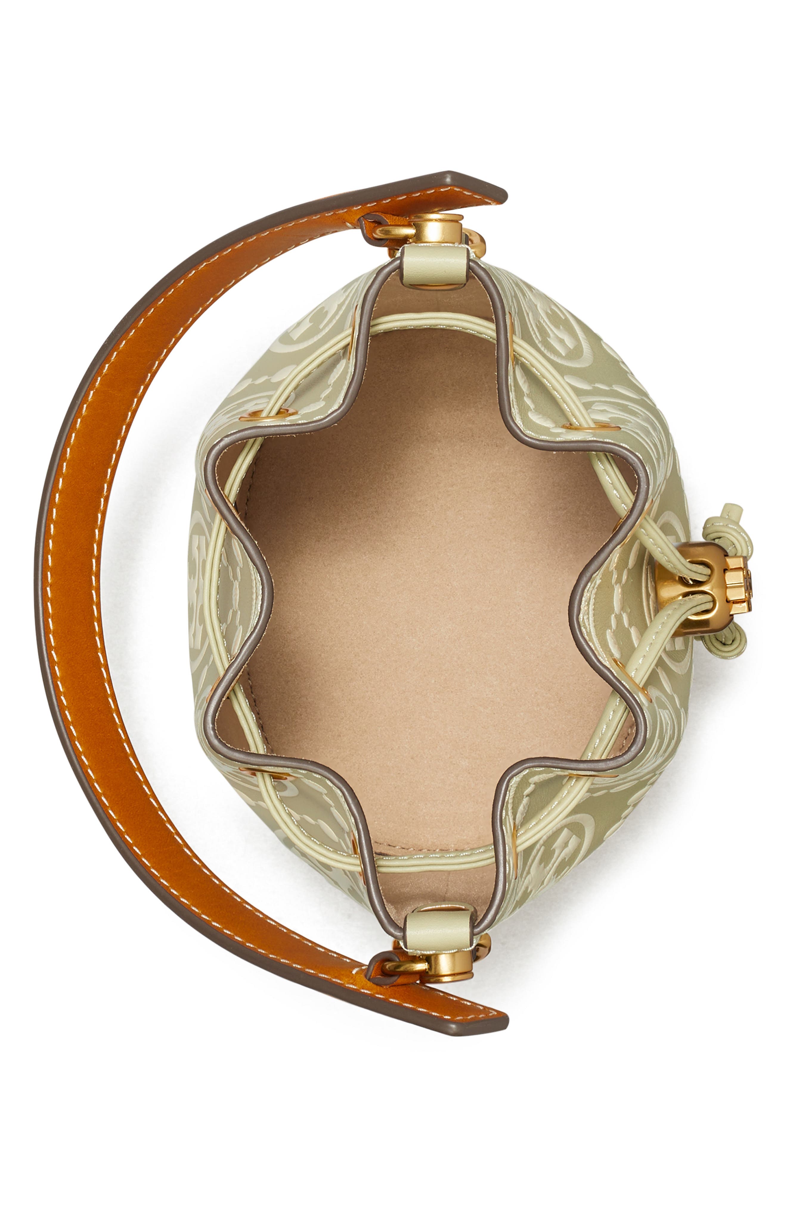 T Monogram Embossed Bucket Bag, Alternate, color, OLIVE SPRING