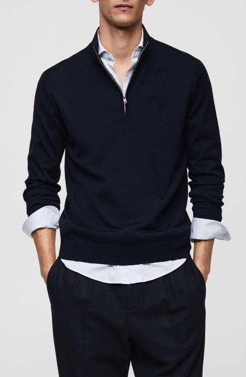 Mango Men's Slim-fit Merino Wool Quarter-zip Sweater In Dark Navy