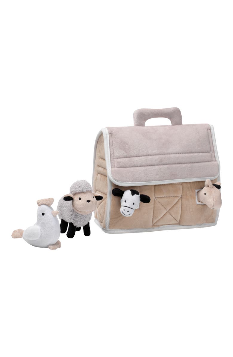 Lambs & Ivy Baby Farm Plush Barn with 4 Stuffed Animals Toy, Main, color, Taupe