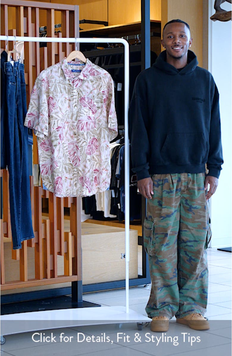 Sand Linen Villa Nueva Vines Short Sleeve Linen Blend Button-Up Shirt, sales video thumbnail