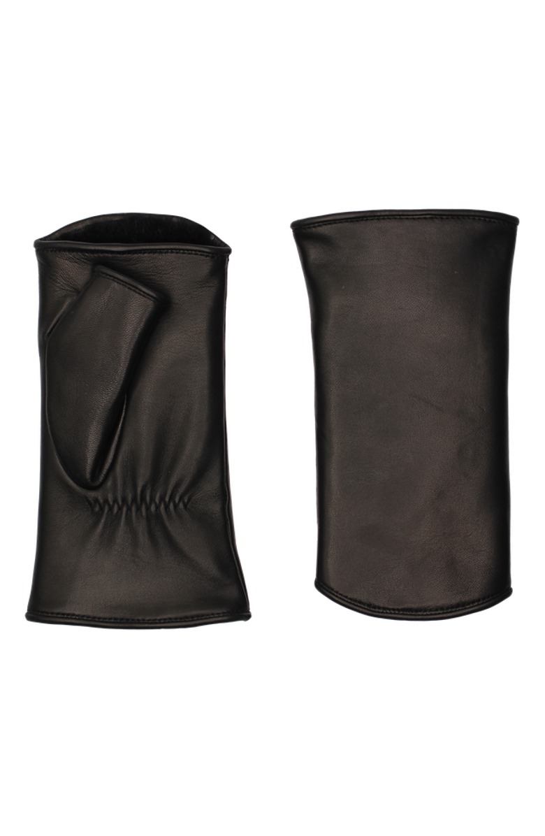 Agnelle Pauline Rabbit Lined Fingerless Gloves 50/50 Deerskin and Lambskin, Alternate, color, Noir