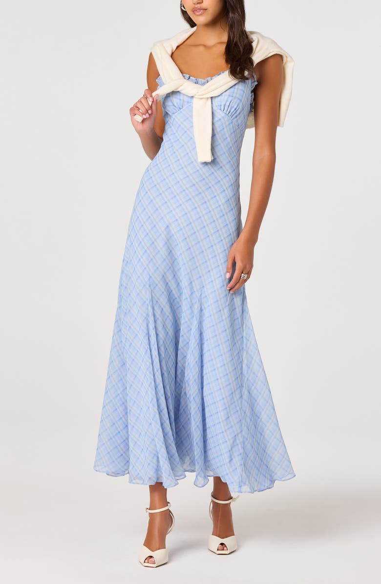 ASTR the Label Maeryn Sweetheart Neck Dress, Main, color, Blue Plaid