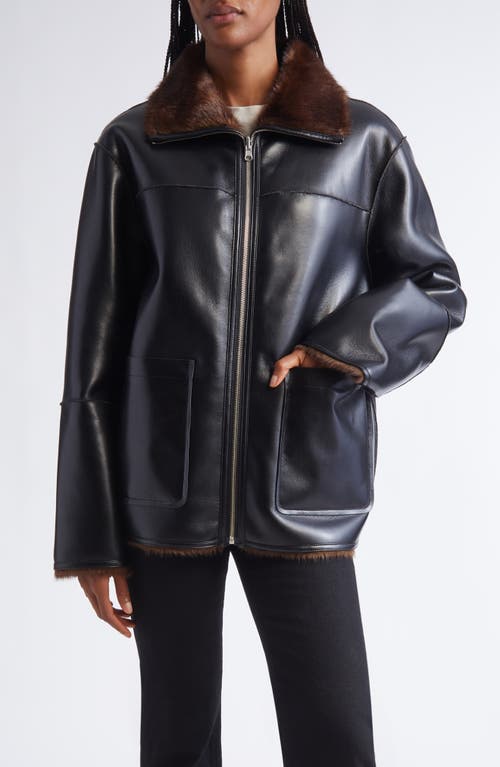 Stand Studio Reversible Jacket With High Collar And Plush Lining In Black