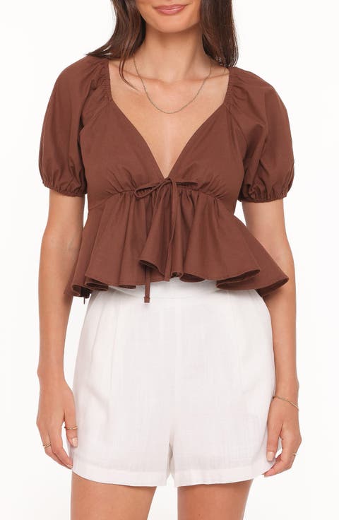 Brienne Tie Front Cotton Peplum Top