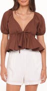 Petal & Pup Brienne Tie Front Cotton Peplum Top