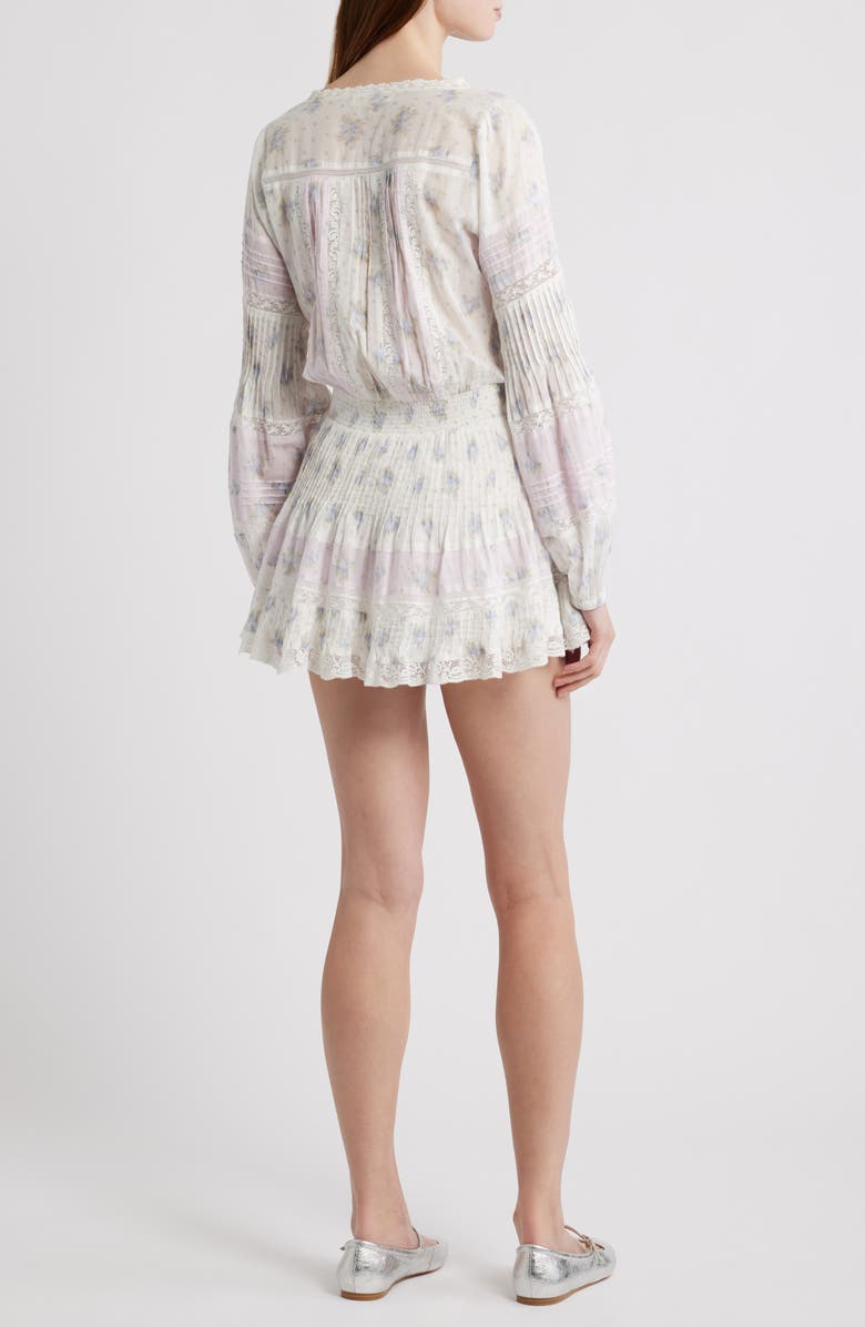 LoveShackFancy Winfrey Smocked Lace Long Sleeve Minidress, Alternate, color, Lilac Vanilla