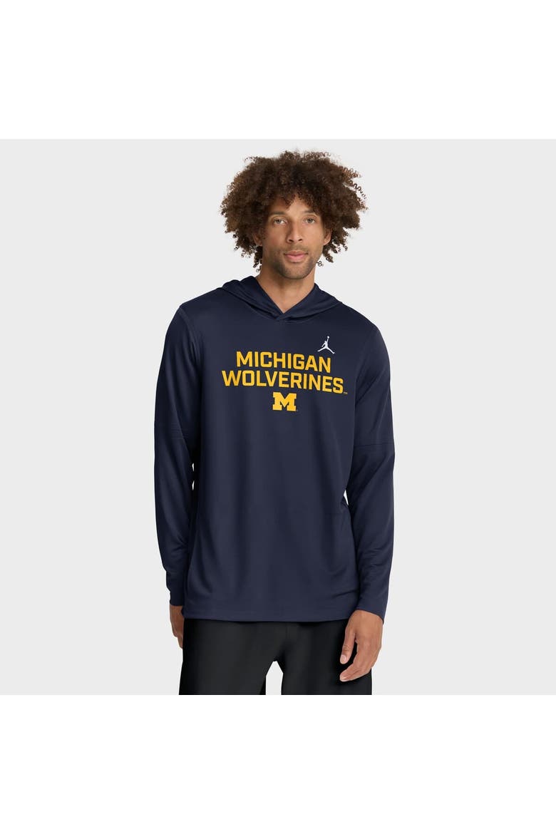 Men's Jordan Brand Navy Michigan Wolverines 2025 Sideline Performance Long Sleeve Hoodie T-Shirt, Alternate, color, Navy